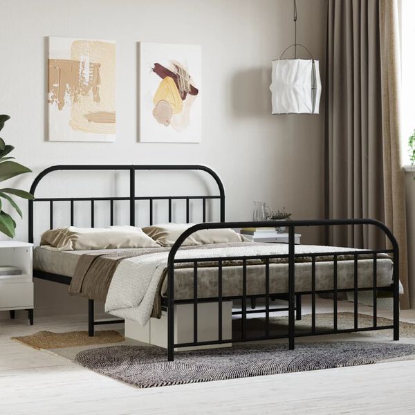 vidaXL Metal Bed Frame without Mattress with Footboard Black 140x200cm