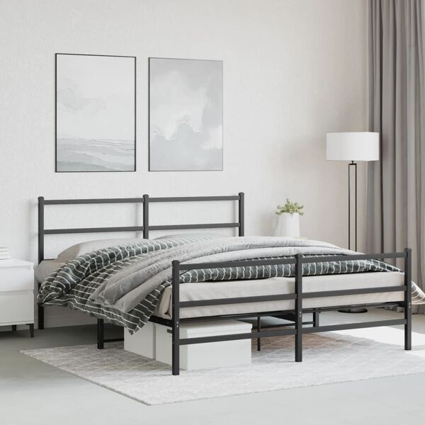 vidaXL Metal Bed Frame without Mattress with Footboard&nbsp;Black 160x200cm