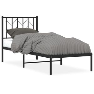 vidaXL Metal Bed Frame without Mattress with Headboard Black 75x190cm