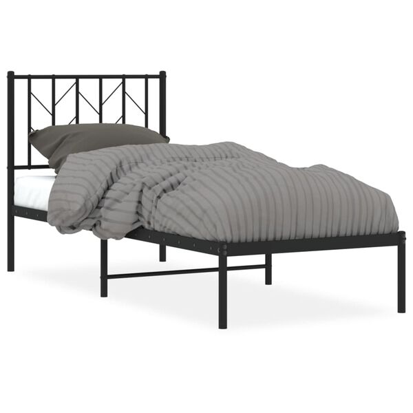 vidaXL Metal Bed Frame without Mattress with Headboard Black 75x190cm