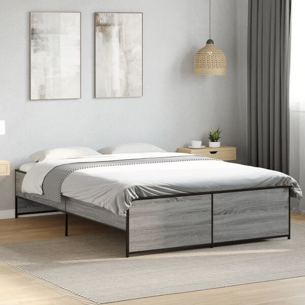 vidaXL Bed Frame without Mattress Grey Sonoma 120x190 cm Small Double