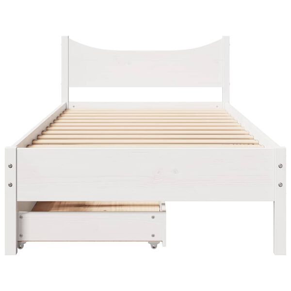 vidaXL Bed Frame with Drawers White 75x190 cm Small Single Solid Wood Pine