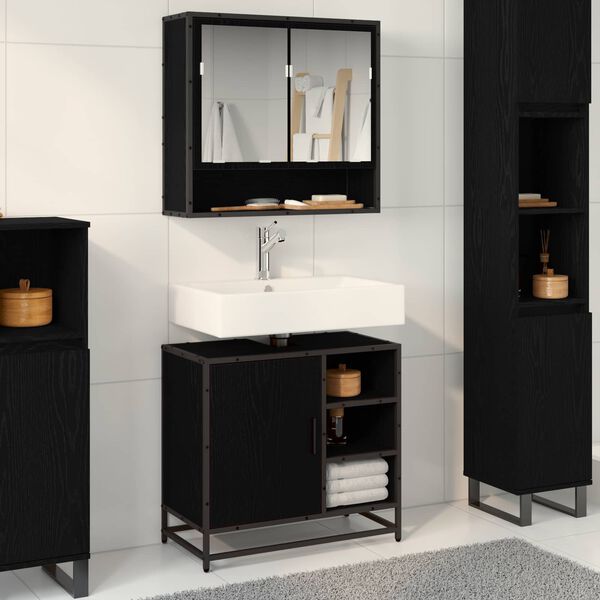 vidaXL Bathroom Furniture Set 2 pcs Black Oak Engineered Wood