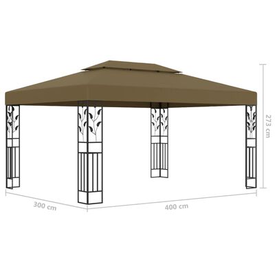 vidaXL Gazebo with Double Roof&LED String Lights 3x4 m Taupe