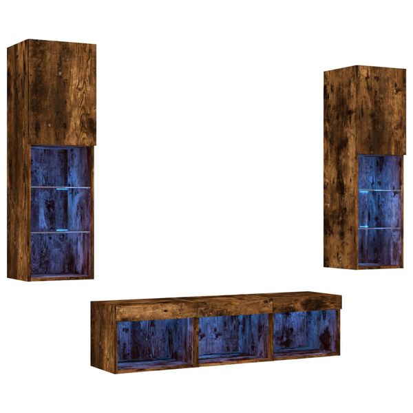 vidaXL 5 Piece TV Wall Units with LED Smoked Oak Engineered Wood