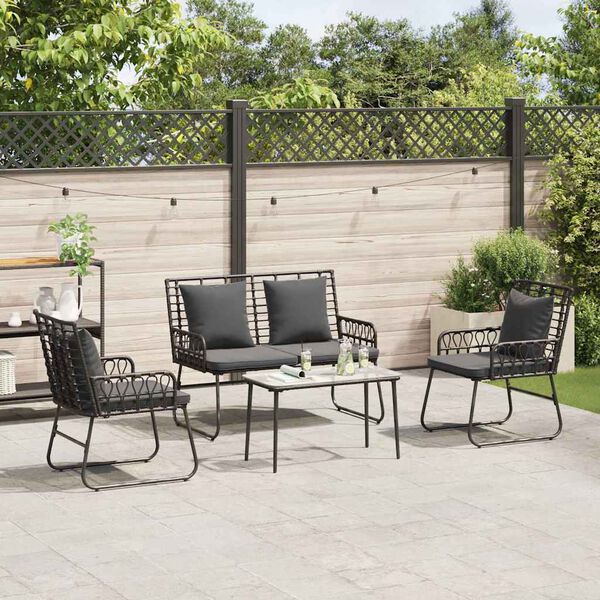 vidaXL Garden Dining Set 3 pcs Black and Anthracite Poly rattan, steel