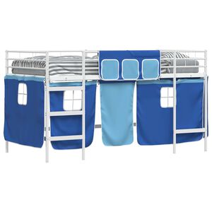 vidaXL Kids'Loft Bed Frame with Curtains White and Blue 90 x 201 cm