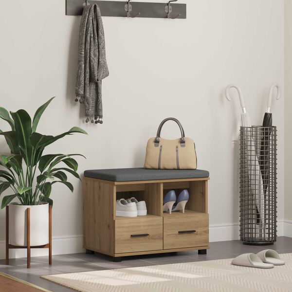 vidaXL Hall Bench with Cushion with Drawer Artisan Oak 60 x 38 x 46 cm