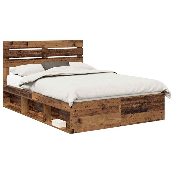 vidaXL Bed Frame with Headboard Old Wood 160 x 200 cm Solid Pine Wood