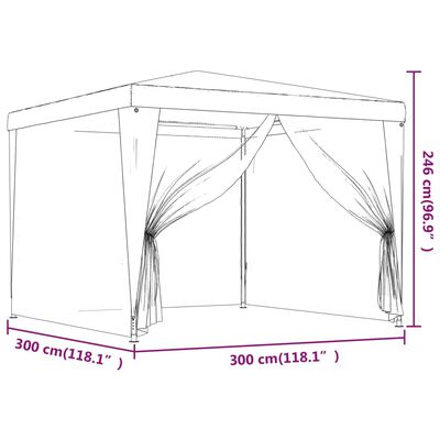 vidaXL Party Tent with 4 Mesh Sidewalls Anthracite 3x3 m HDPE