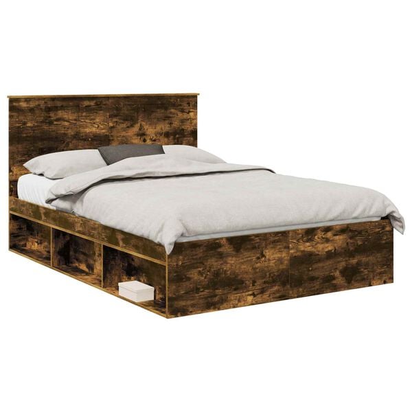 vidaXL Bed Frame Smoked Oak 140 x 190 cm Solid Pine Wood