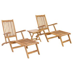 vidaXL Folding Deck Chair with Table 2 pcs Natural Solid Teak Wood