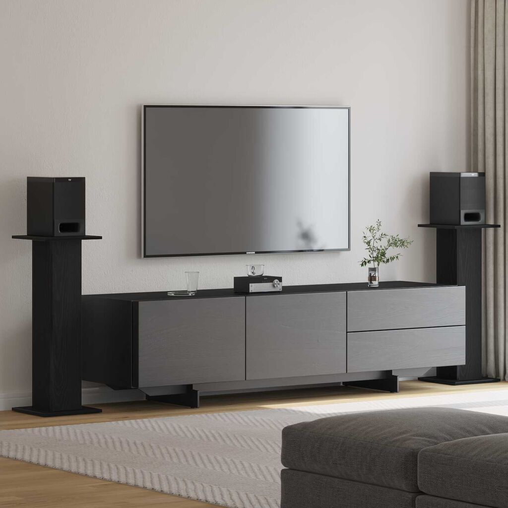 vidaXL Speaker Stands 2 pcs Black oak 30 x 30 x 80 cm Engineered wood