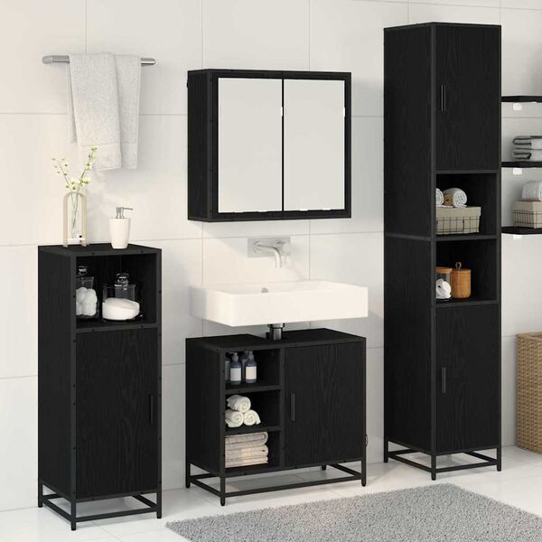 vidaXL Bathroom Furniture Set 4 pcs Black Oak Engineered Wood
