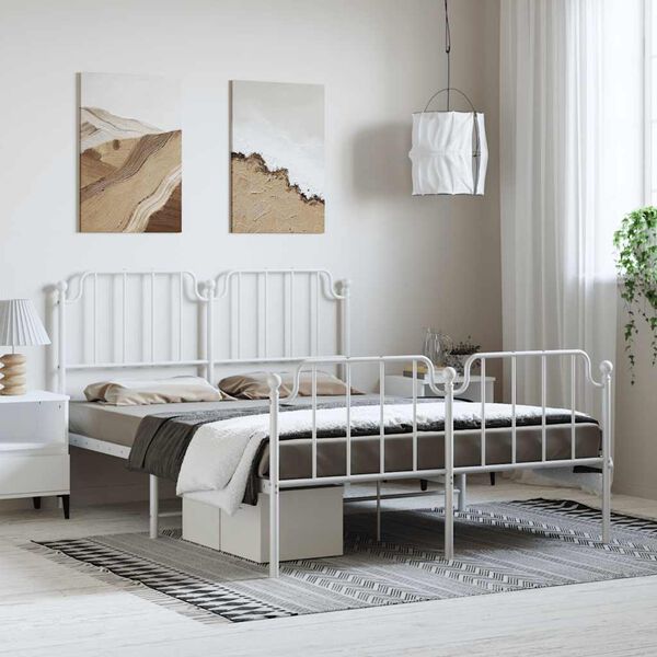 vidaXL Metal Bed Frame without Mattress with Footboard White 150x200cm