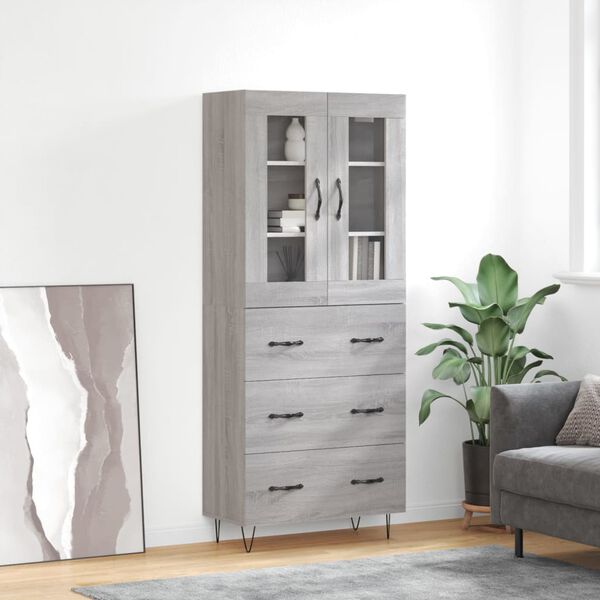 vidaXL Highboard Grey Sonoma 69.5x34x180 cm Engineered Wood