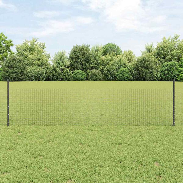 vidaXL Fence with Post Grey 0.5 x 50 m Steel and PVC