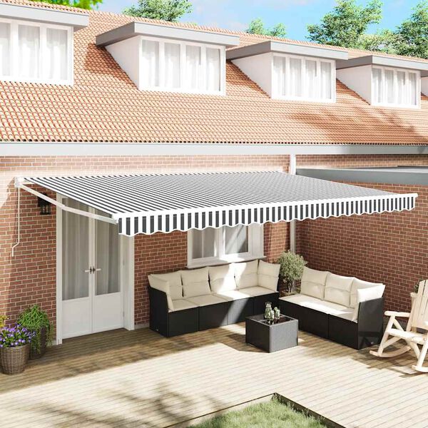 vidaXL Retractable Awning Anthracite and White 5x3 m Fabric&Aluminium