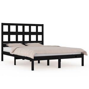 vidaXL Bed Frame without Mattress Black 140x190 cm Solid Wood Pine