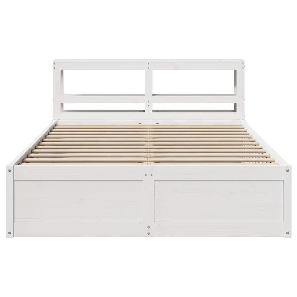 vidaXL Bed Frame with Headboard White 135x190 cm Double Solid Wood Pine