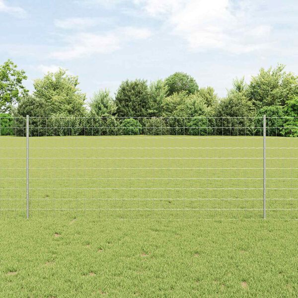 vidaXL Fence with Post Silver 1 x 25 m Steel