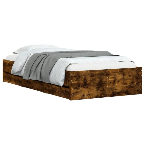 vidaXL Bed Frame with Drawers without Mattress Smoked Oak 90x200 cm