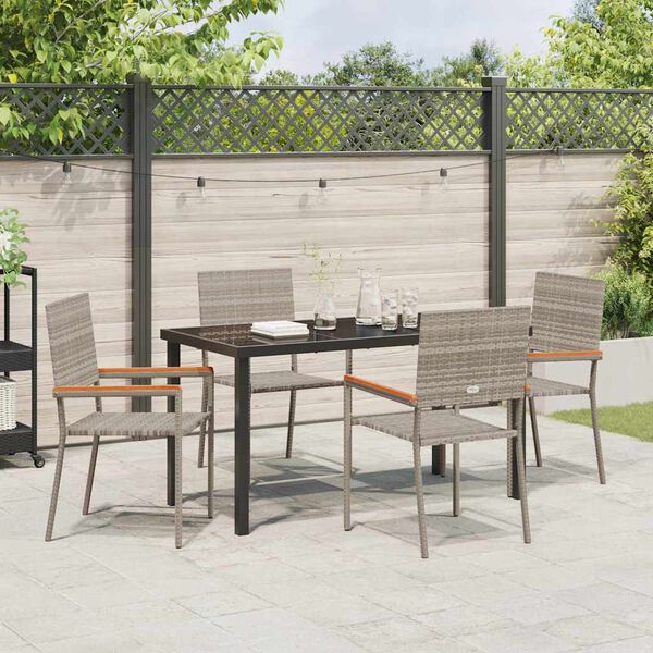 vidaXL Garden Dining Set with Cushion 5 pcs Grey Poly Rattan