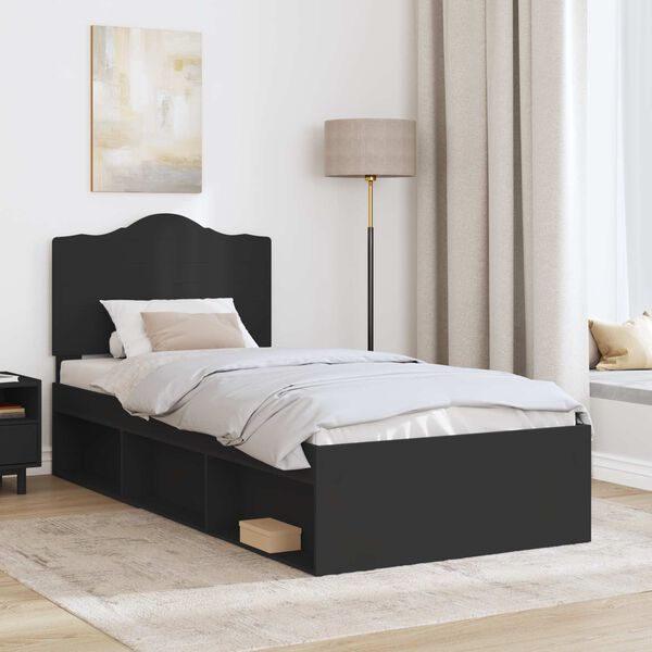 vidaXL Bed Frame with Headboard Black 100 x 200 cm Solid Pine Wood