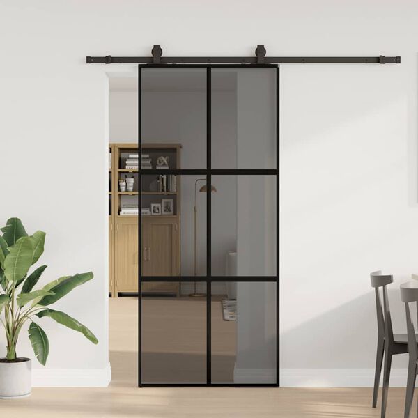 vidaXL Sliding Door with Hardware Set Black 90x205 cm Tempered Glass