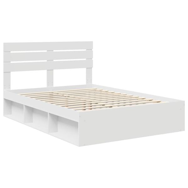 vidaXL Bed Frame with Headboard White 140 x 190 cm Solid Pine Wood