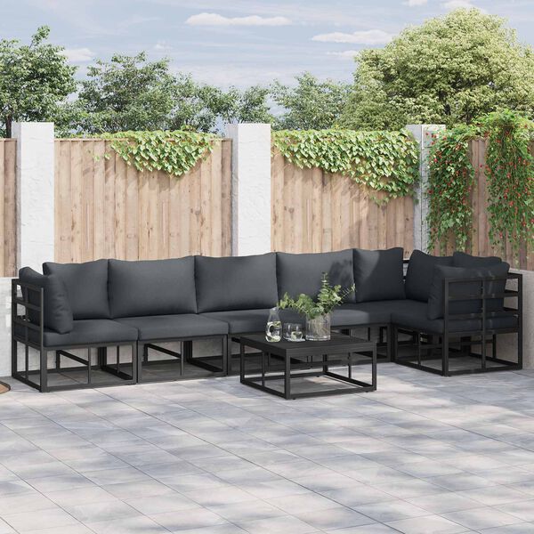 vidaXL Garden Sofa Set with Cushion 7 pcs Black Aluminium