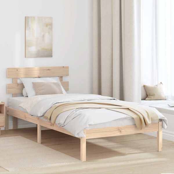 vidaXL Bed Frame with Headboard Brown 75 x 190 cm Solid Pine wood