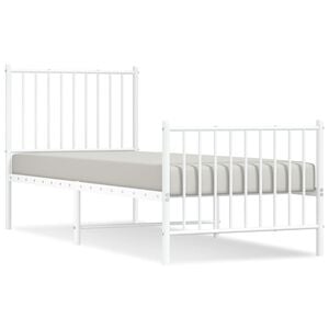vidaXL Metal Bed Frame without Mattress with Footboard White 75x190cm