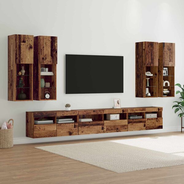 vidaXL TV Wall Cabinet Set Wall-mounted 7 pcs Old Wood Engineered Wood