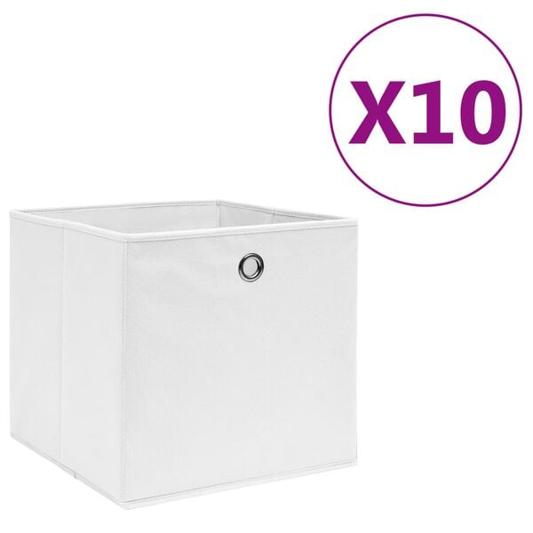 vidaXL Storage Boxes 10 pcs Non-woven Fabric 28x28x28 cm White