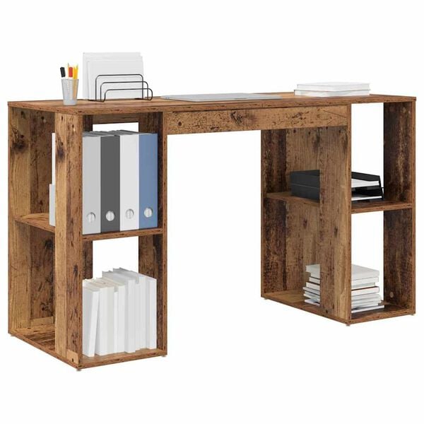 vidaXL Desk with Shelf Old Wood 130 x 50.5 x 75 cm Engineered Wood