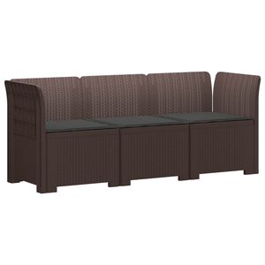vidaXL 3-Seater Garden Sofa with Cushions Rattan Look PP Brown