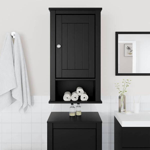 vidaXL Bathroom Wall Cabinet BERG Black 40x27x71.5 cm Solid Wood Pine