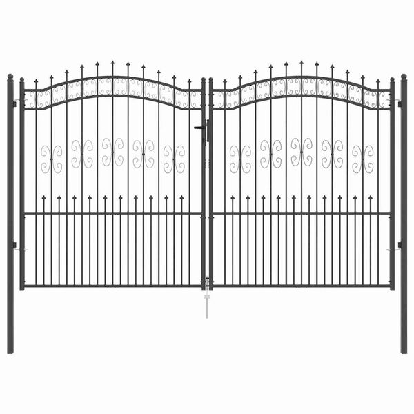 vidaXL Fence Gate with Spear Top with Lock Grey 305 x 175 cm Steel