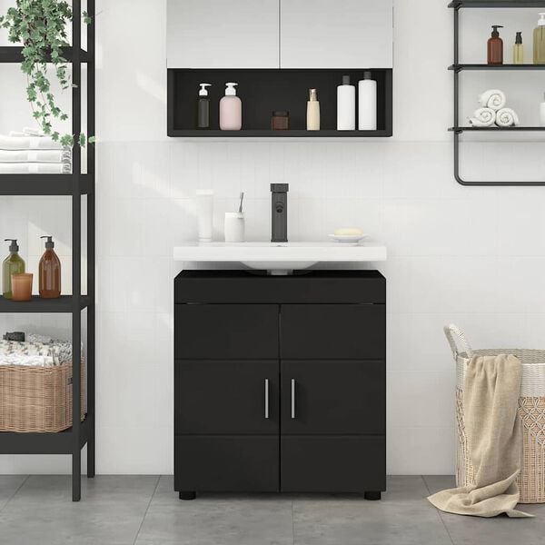 vidaXL Bathroom Cabinet Set with Storage TULUM Black 60 x 34 x 63 cm