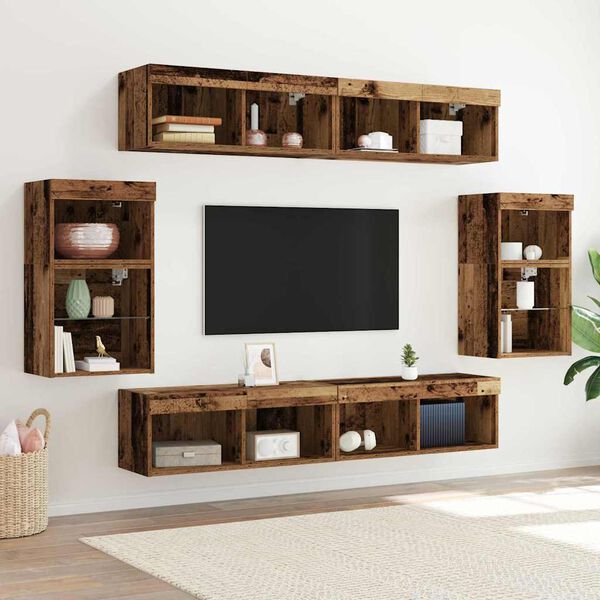 vidaXL TV Cabinet Set Wall-mounted 8 pcs Old wood Engineered wood