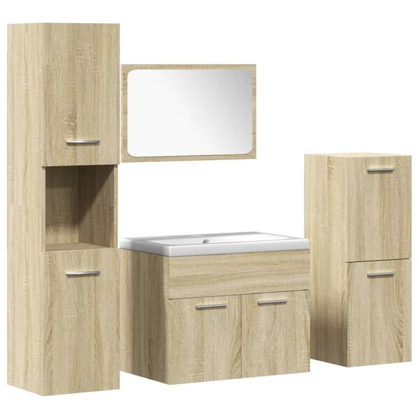 vidaXL 5 Piece Bathroom Furniture Set Sonoma Oak Engineered Wood