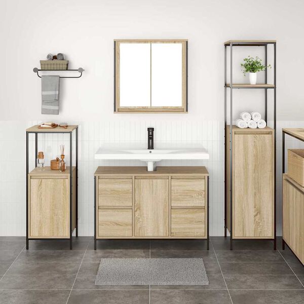 vidaXL Bathroom Furniture Set with Drawer 3 pcs Sonoma oak and Black