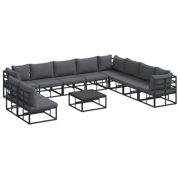 vidaXL Garden Sofa Set with Cushion 11 pcs Black Aluminium