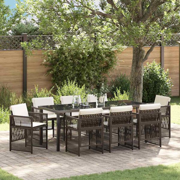 vidaXL Garden Dining Set 9 pcs Brown Powder-Coated Steel