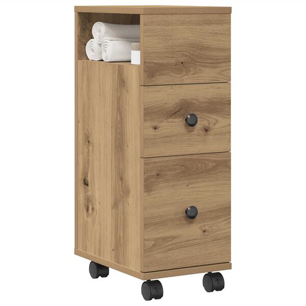 vidaXL Narrow Bathroom Cabinet with Wheels Artisian Oak Engineered Wood
