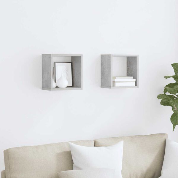 vidaXL Wall Cube Shelves 2 pcs Concrete Grey 26x15x26 cm
