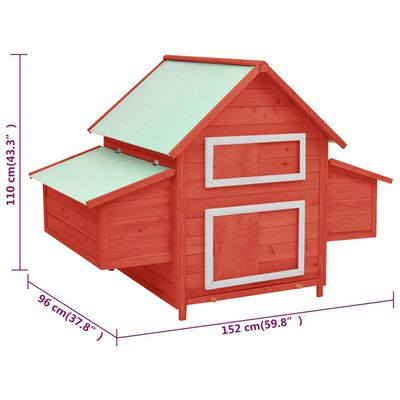 vidaXL Chicken Coop Red and White 152x96x110 cm Solid Firwood