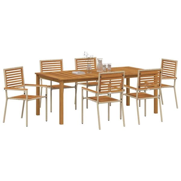vidaXL Garden Dining Set 7 pcs Beige Solid Acacia Wood