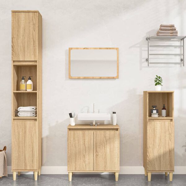vidaXL 3 Piece Bathroom Furniture Set Sonoma Oak Engineered Wood